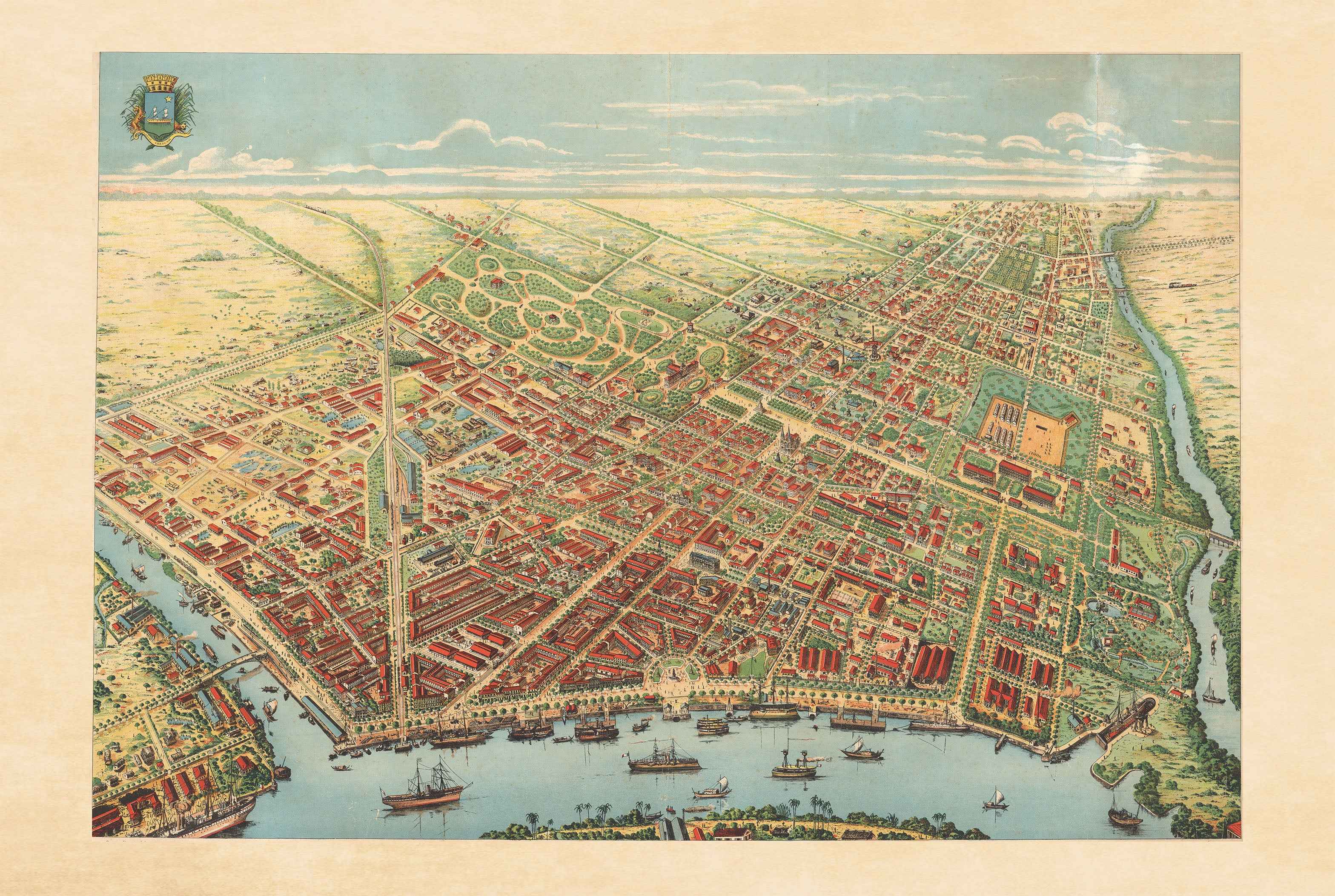 Saigon 1902 Map Poster - Panoramic View of Ho Chi Minh City with River, Boulevards and Port Activity - Strategy Maps